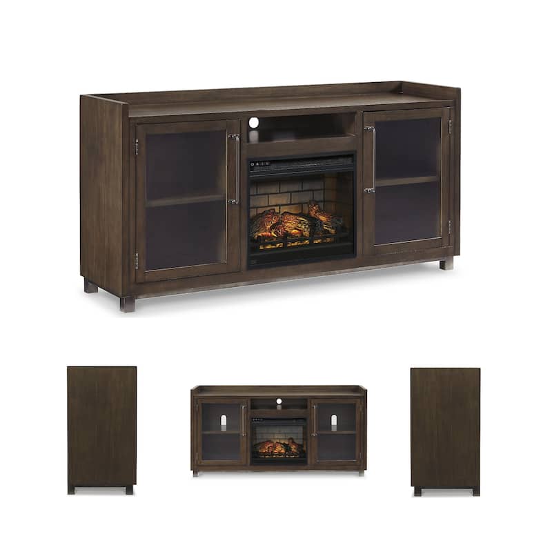 Signature Design by Ashley Starmore Brown 70" TV Stand for TVs up to 80" with Electric Fireplace - 70.25"W x 19.25"D x 35.25"H