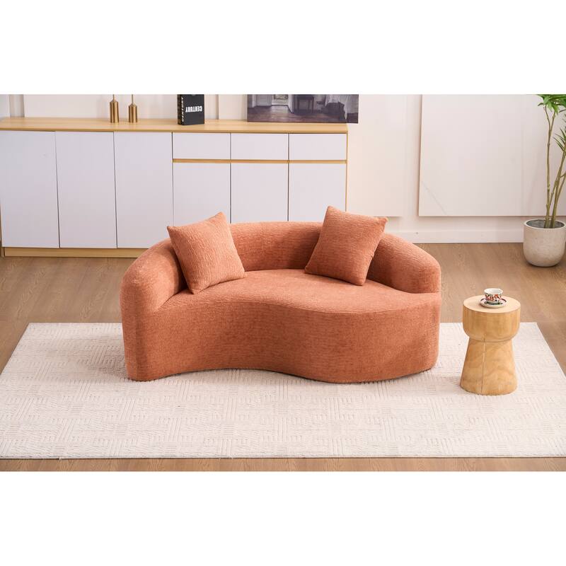 S-Curved Chenille Sectional Sofa: Dual-Depth (21.3" & 26.8"), Coral Pink, No Assembly, Compact for Small Spaces