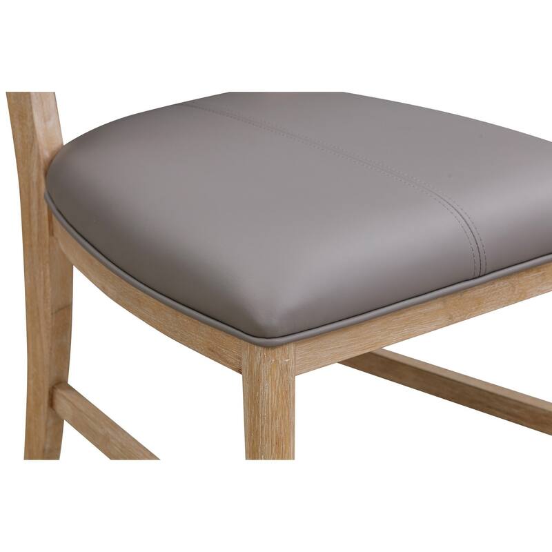 20 Inch Dining Chair, Faux Leather, Muted Natural Brown Wood Legs, Set of 2, Gray