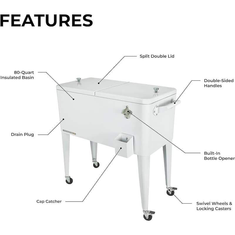 Permasteel 80-Qt Classic Outdoor Rolling Patio Cooler with Wheels, White
