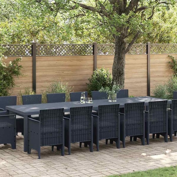 slide 2 of 44, vidaXL Garden Dining Set 1315 pcs Anthracite/Brown Polt rattan - 350 x 100 x 73 cm Anthracite/ Light gray/ 14 seater