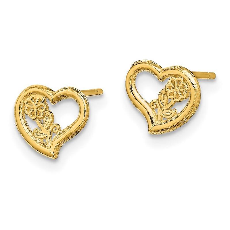 Curata 14k Yellow Gold 8mm Open Heart With Flower Center Earrings