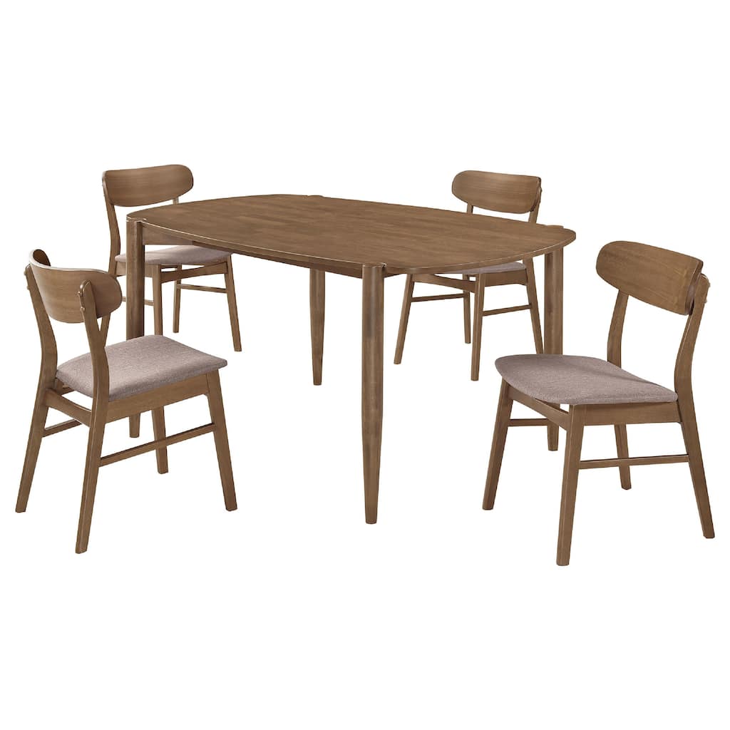 Dora 5pc Dining Table n 4 Chairs Set, Curved Scandinavian, Walnut Brown