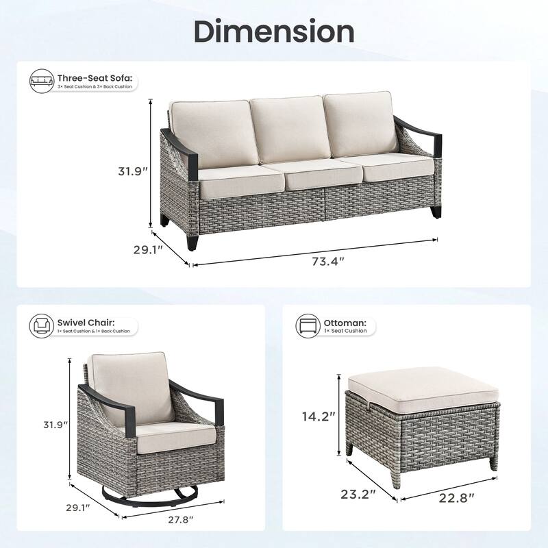Pocassy Outdoor Sofa Swivel Patio Chair Table with Ottoman Set