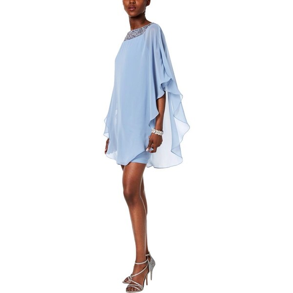 embellished neck chiffon overlay dress