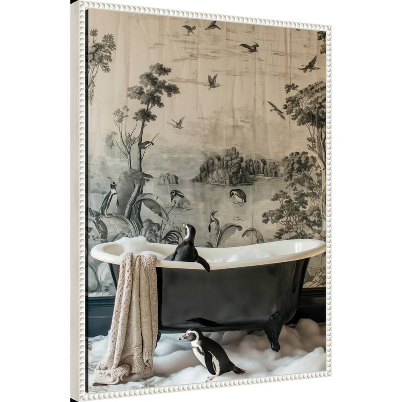 Penguins Dreamy Bath Time by Niky Rahner Framed Canvas Wall Art