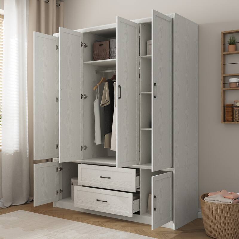 6 Doors Wardrobe Closet Armoire with Hanging Rail White/Brown Large Cabinet