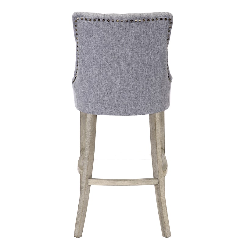 Carter 29" Upholstered Button Tufted Bar Stool, Antique Gray Legs