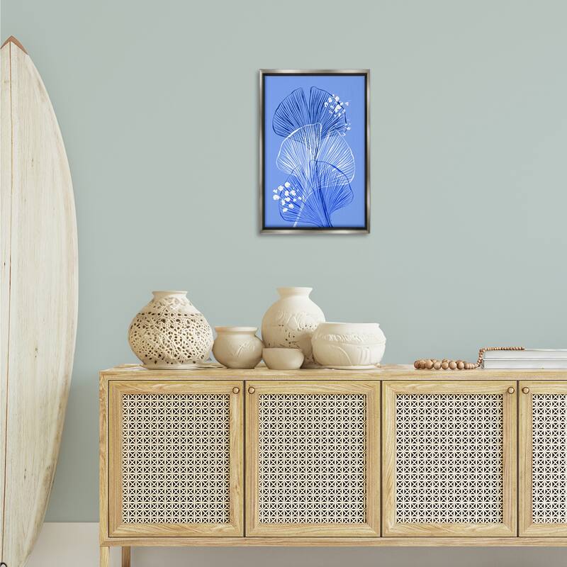 Stupell Layered Blue Gingkoes Framed Floater Canvas Wall Art Design By Martina Pavlova