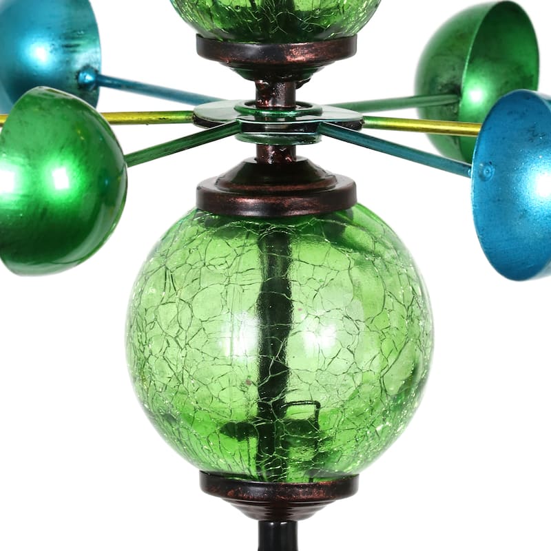Exhart Three Tier Wind Spinner Garden Stake with Glass Crackle Balls, 14 by 48 Inches