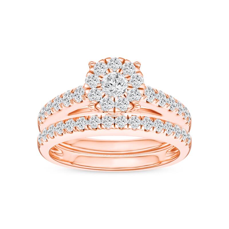 1ct TDW Diamond Cluster Bridal Set in 10K Gold for Women - rose gold - 6