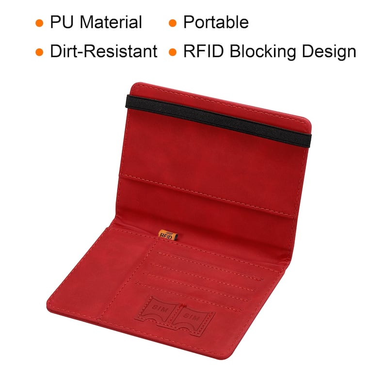PU Passport Holder Cover with Strap, RFID Blocking Travel Wallet - 15x11cm