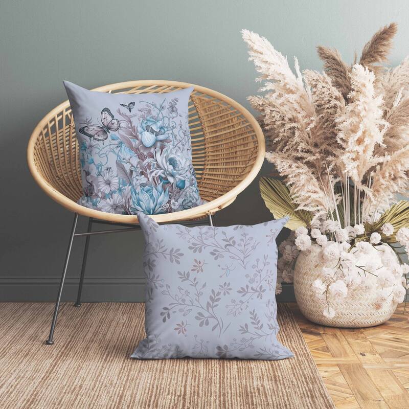 Garden Delights Indoor/Outdoor Reversible Throw Pillow Light and Blue