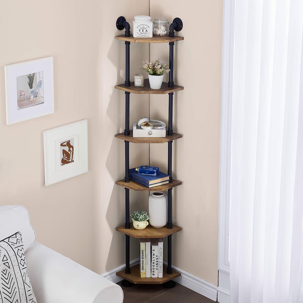 ivinta Industrial Wall Mount Pipe Shelves, 3/4/5/6-Tier Corner Shelf