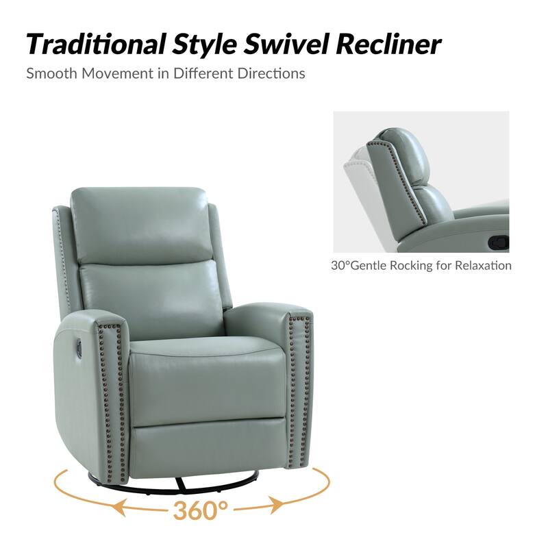 Fiacro 30.31"Wide Modern Genuine Leather Wingback Swivel Rocker Recliner with Nailhead Trims, Set of 2