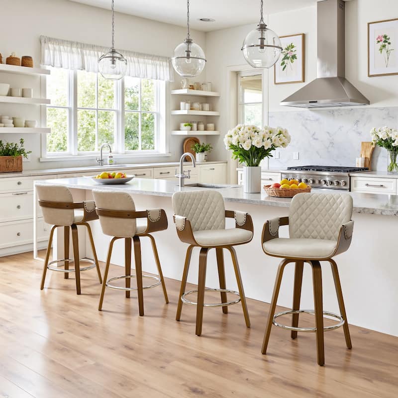 26-Inch Upholstered Swivel Counter Height Bar Stool with Armrests - 36.6"H x19.5"W x 21.3"D