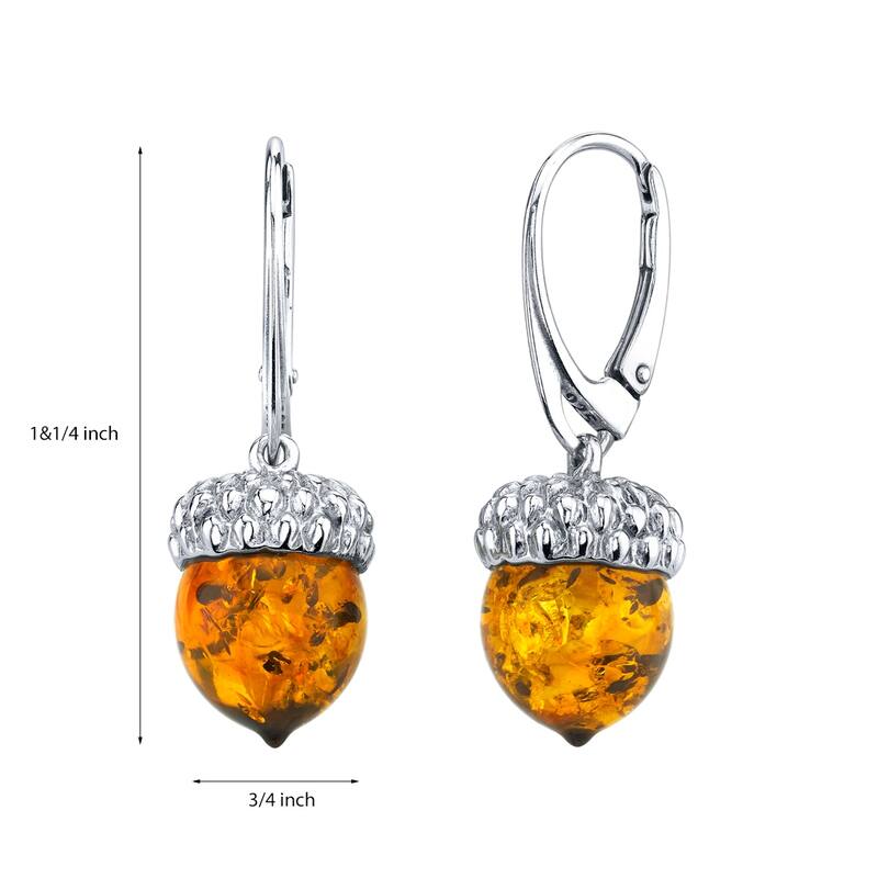 Baltic Amber Acorn Drop Earrings in Sterling Silver