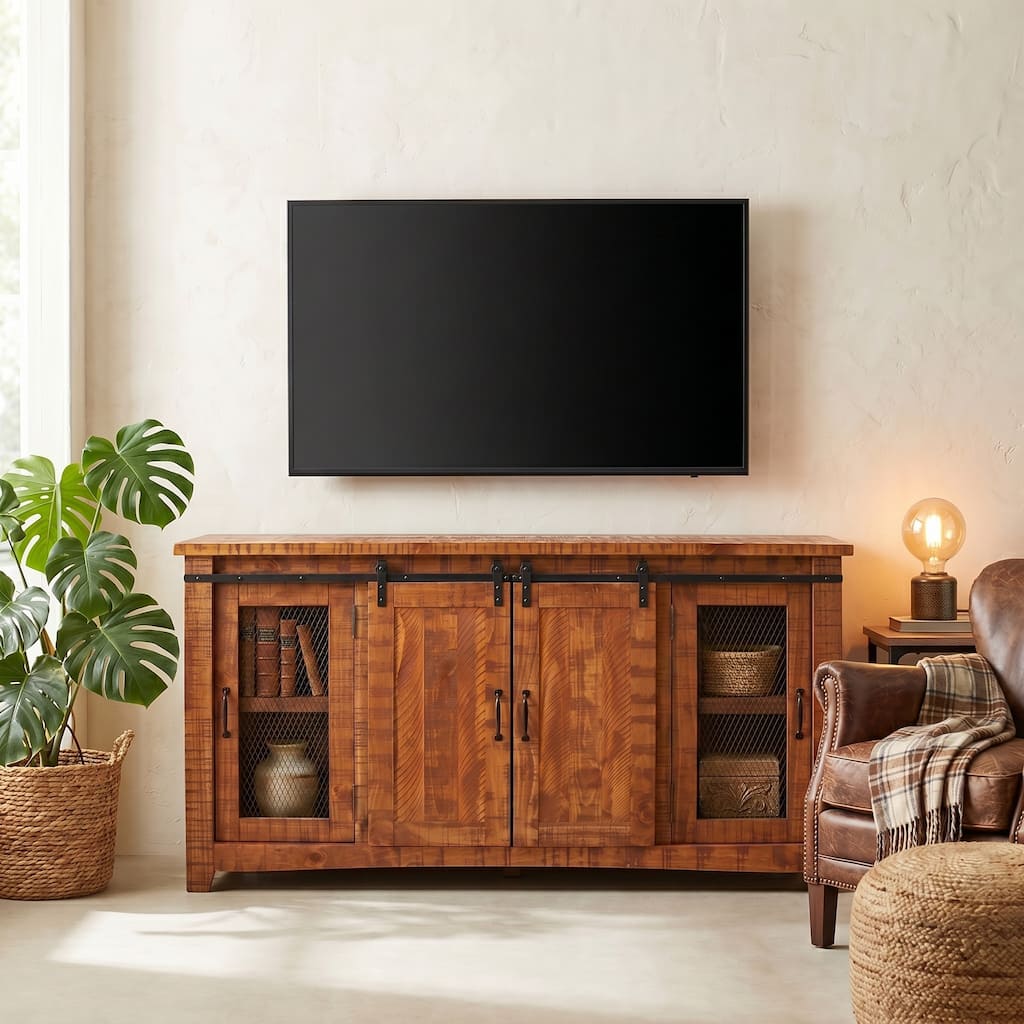 Rustic Farmhouse TV Stand with Barn Doors & Storage 65 Inch Entertainment Console