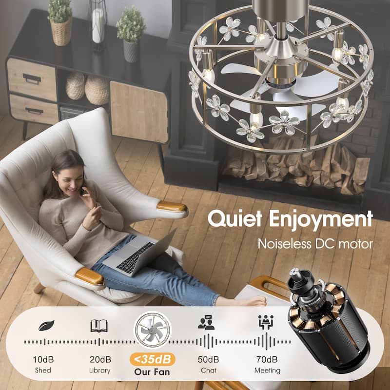 20" Glam Crystal Chandelier Caged Ceiling Fan with Light and Remote