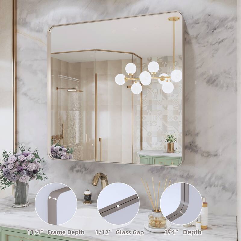 QuivaraView Rectangular Aluminum Framed Bathroom Vanity Mirror - 30" x 30" - Brushed Nickel