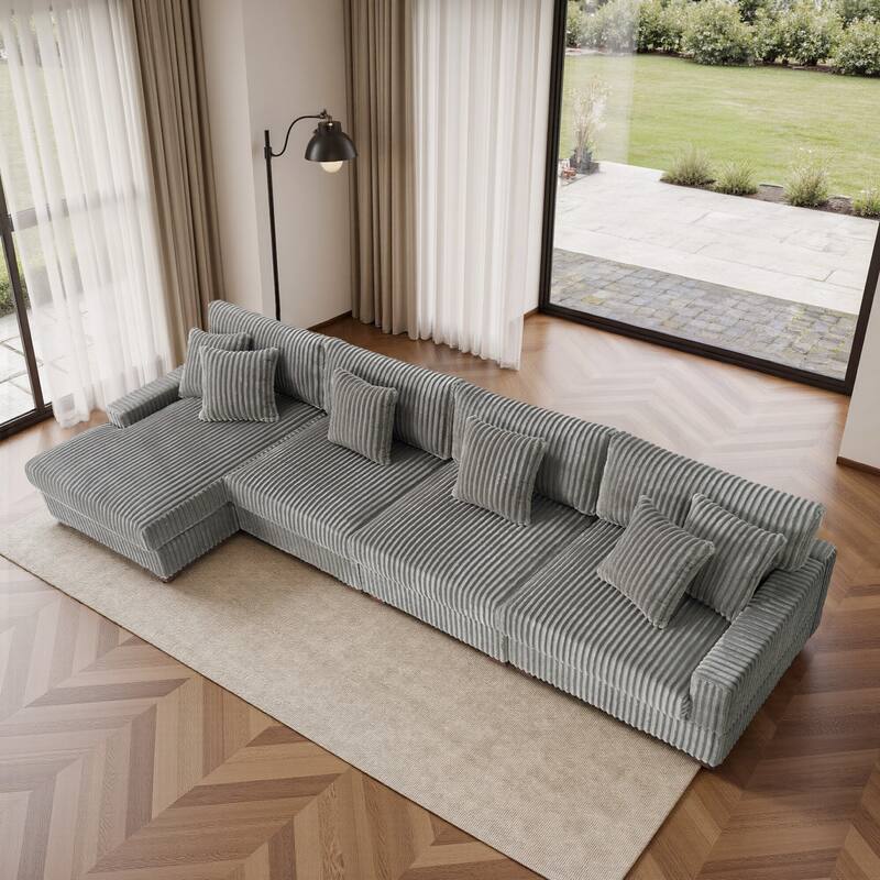 Cotton Flannel 3-Seat Modular Sectional Sofa with Chaise