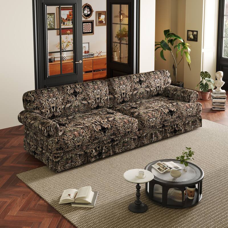 Living Room Sofa 74"/93.7" Classic Rolled Arms Couch with Pleated Skirt Design, Mid-Century Upholstered Sectional Couch - Blue - 4-Seater