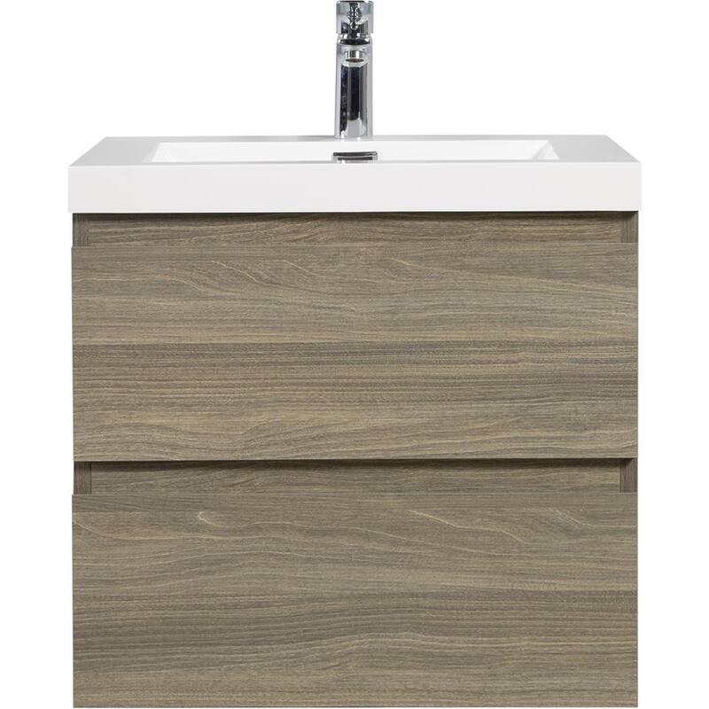 35.5-Inch Floating Bathroom Vanity with Glossy Resin Sink, Ash Grey Color, Wall-Mounted Design, 2 Drawers