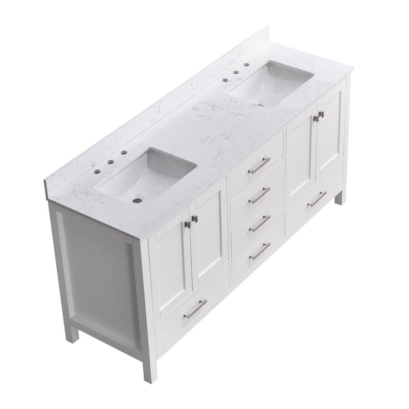 StarrySky 72 inch Undermount Double Sink Bathroom Vanity with Engineered Carrara Marble Top