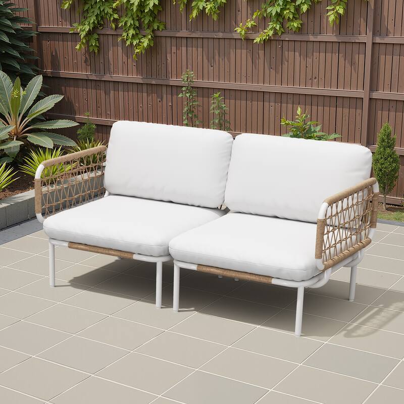 Outdoor Patio Sectional Sofa Set Cushioned Conversation Seating Set - Beige - 2 Seat