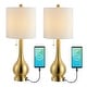 preview thumbnail 6 of 28, Grant 24" Modern Classic Gourd Iron LED Table Lamp with Pull-Chain with Dual USB Charging Port, by JONATHAN Y (Set of 2)