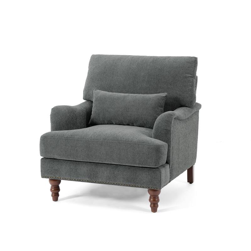 Chenille Accent Chair with Lumbar Pillow Nailhead Living Room