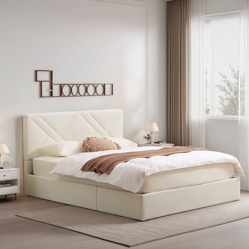 Plywood Frame Full Upholstered Platform Bed