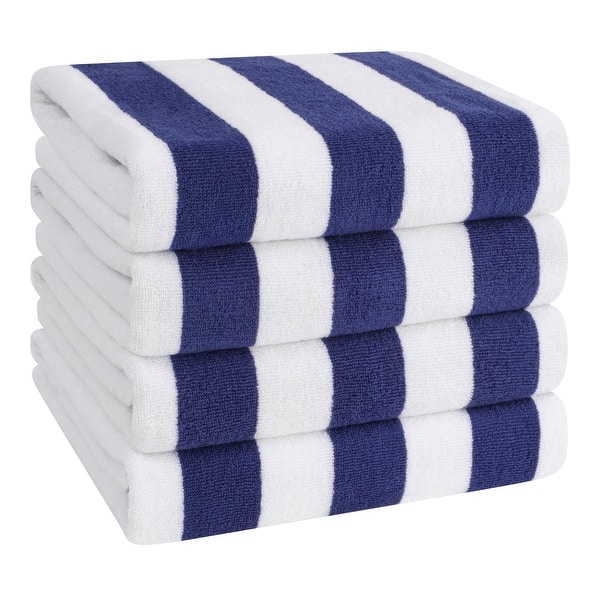 American Soft Linen,Turkish Cotton 4 Pack Beach Towels, 30 x 60 Cabana Striped Pool Towels - Navy Blue