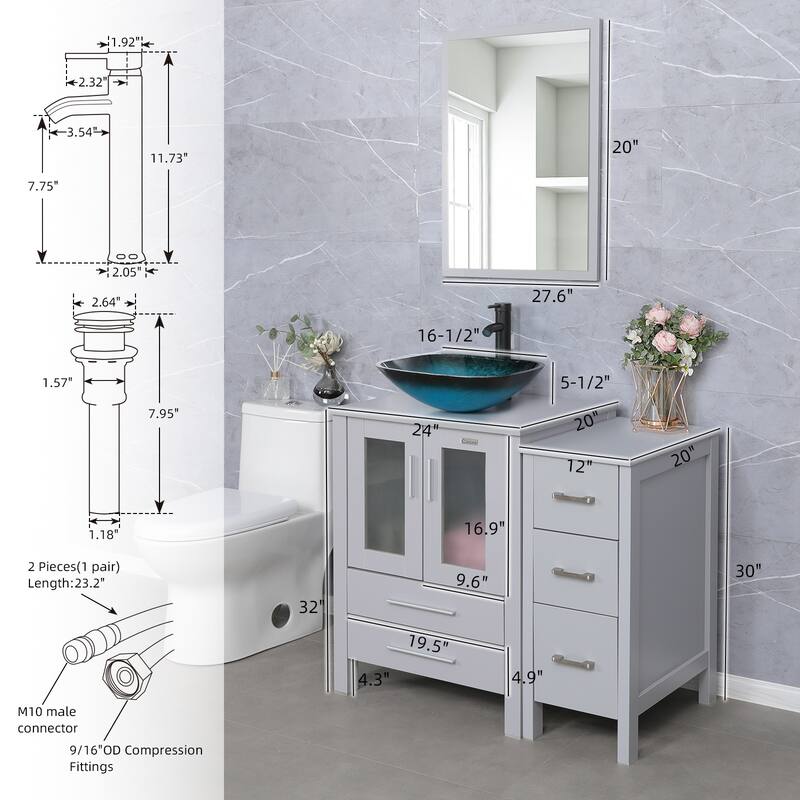 72" Bathroom Vanity Set Vessel Sink Cabinet Mirror Combo
