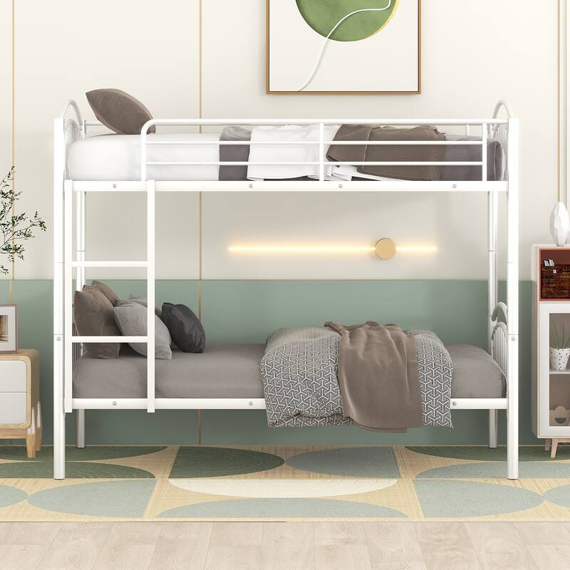 Classic Elegant Twin Over Twin Metal Bunk Bed,Divided into Two Beds