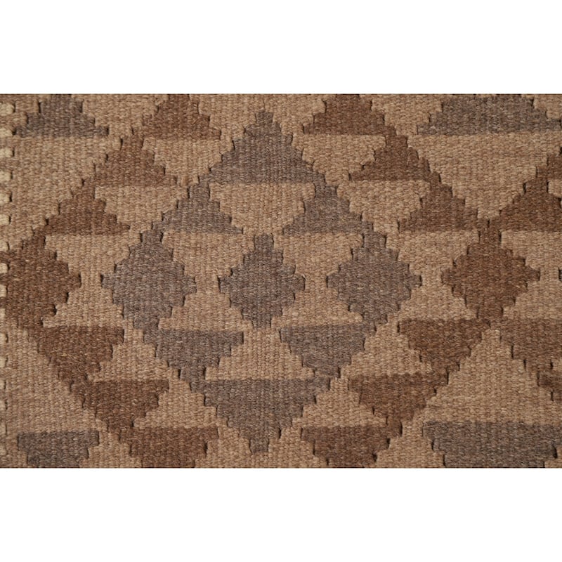 Brown Reversible Kilim Area Rug Flat-weave Oriental Wool Carpet - 5'5" x 8'1"