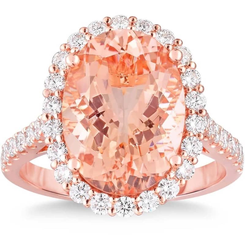 5 Ct Pink Topaz & Diamond Halo Ring in Rose Gold
