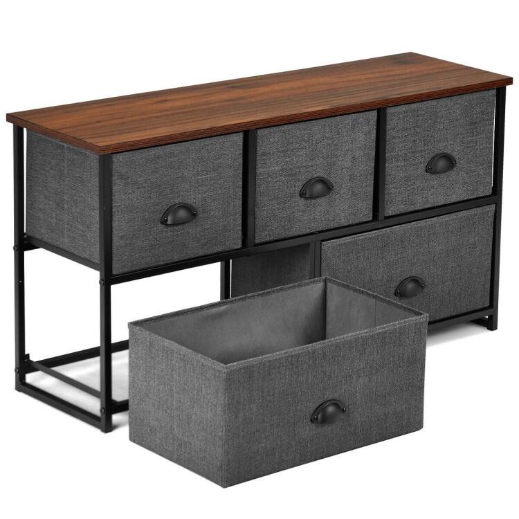 5 Drawer Fabric Storage Organizer with Steel Frame and MDF Top Modern Dresser Cabinet for Bedroom Closet or Entryway