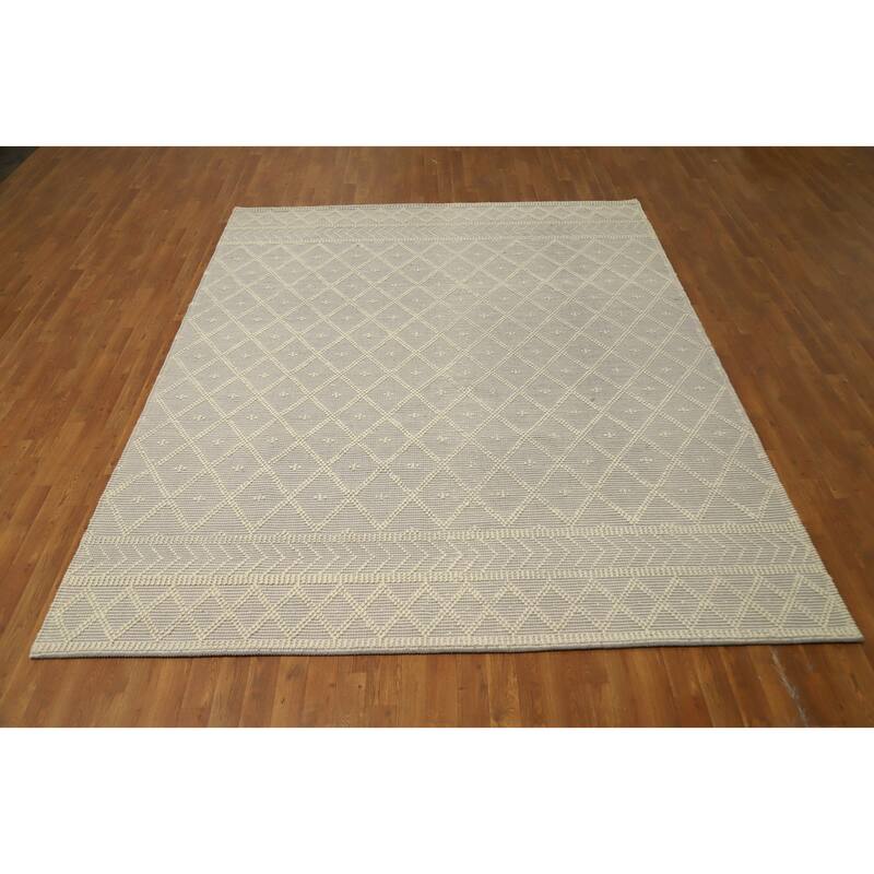 Hand Knotted Oriental 100% Wool Carpet Modern Geometric Greys & Charcoal Modern Gotti Design Area Rug - 9' 7'' X 7' 10''