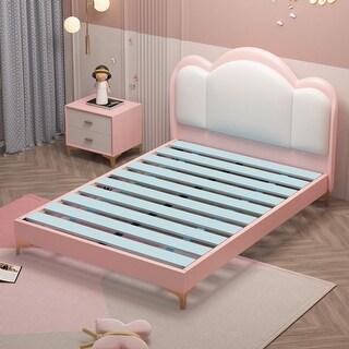Solid Wood Platform Bed with Upholstered Leather Headboard - Bed Bath ...