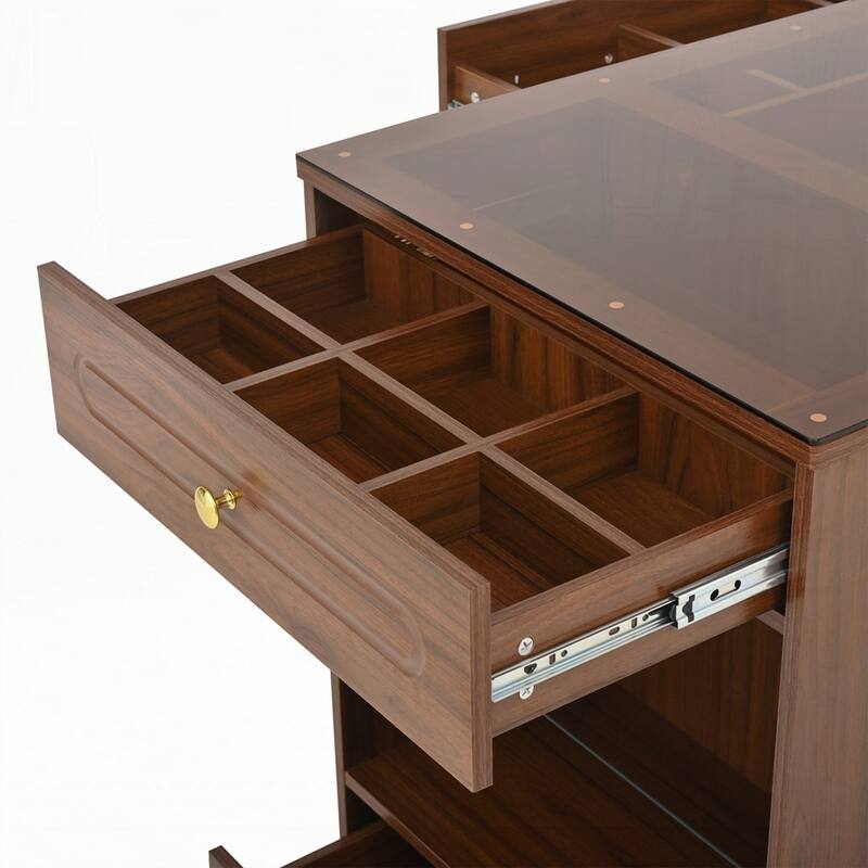Wardrobe Armoire Bedroom Island with Glass Display Top and Open Shelves