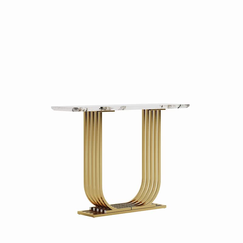 43.3-inch Accent Table, Modern wooden imitation marble counter top Console Table, Narrow type, sofa, Living room