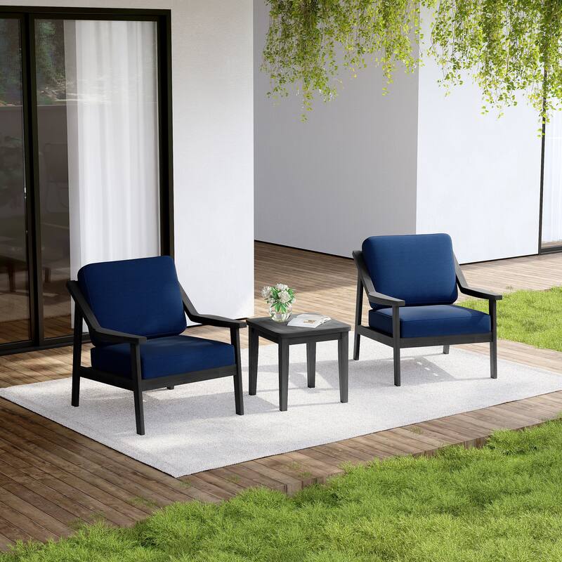 Outdoor Wood Cushioned Patio Set of 2 Accent Chair with Side Table