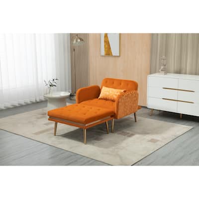 Chaise Velvet Lounge Chair with Ottoman