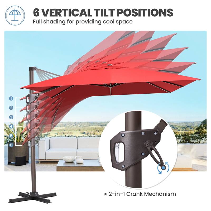 11 x 9 FT Rectangle Outdoor Premium Patio Cantilever Offset Umbrella