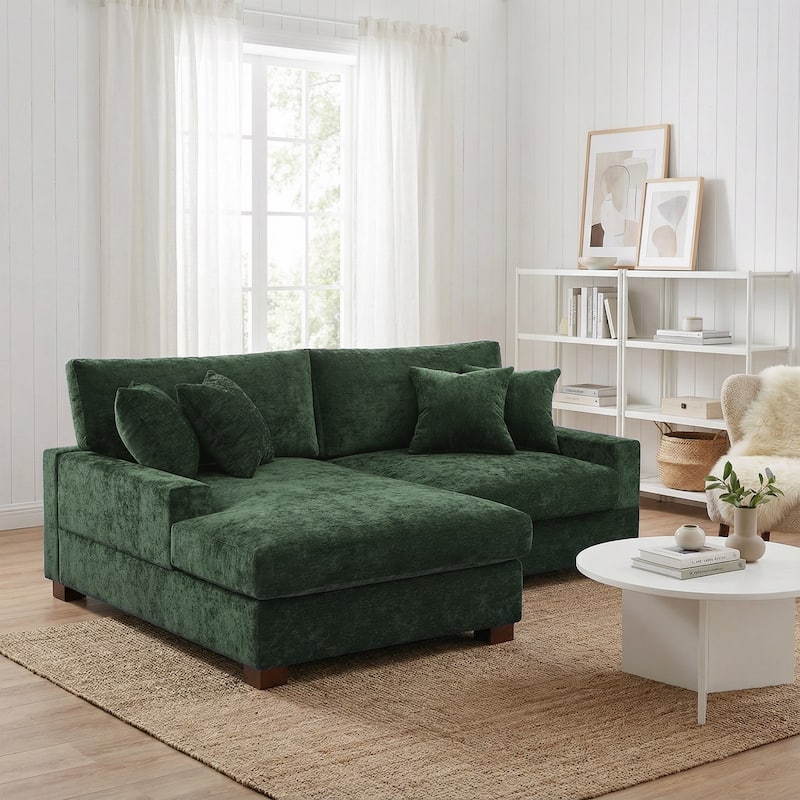 Modern Oversized Chenille Modular Sectional Sofa With Chaise - Green/2 Piece - Left Facing