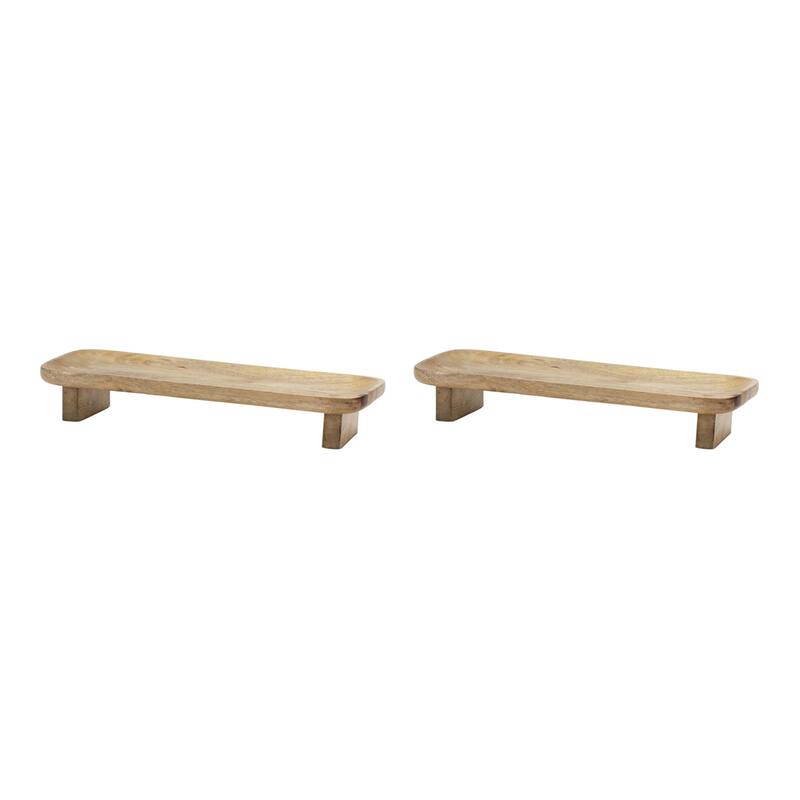 HomeRoots Set of Two Natural Solid Wood Riser Trinket Tray - 16.00 in. x 2.75 in. x 6.50 in.