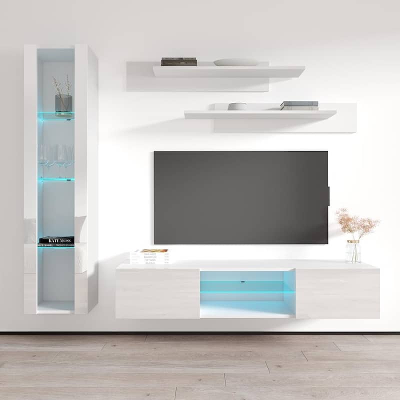 Fly G2 33TV Wall Mounted Floating Modern Entertainment Center - White