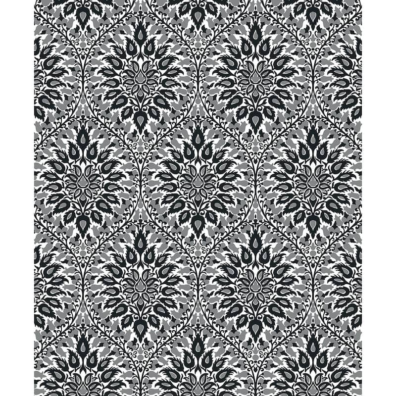 Seabrook Designs Luna Ogee Nonwoven Unpasted Wallpaper - 20.9 in. W x 33 ft. L - Ebony & Argos Grey