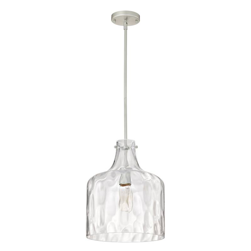 Clear Dimpled Cylindrical Glass Pendant Ceiling Light - 12in